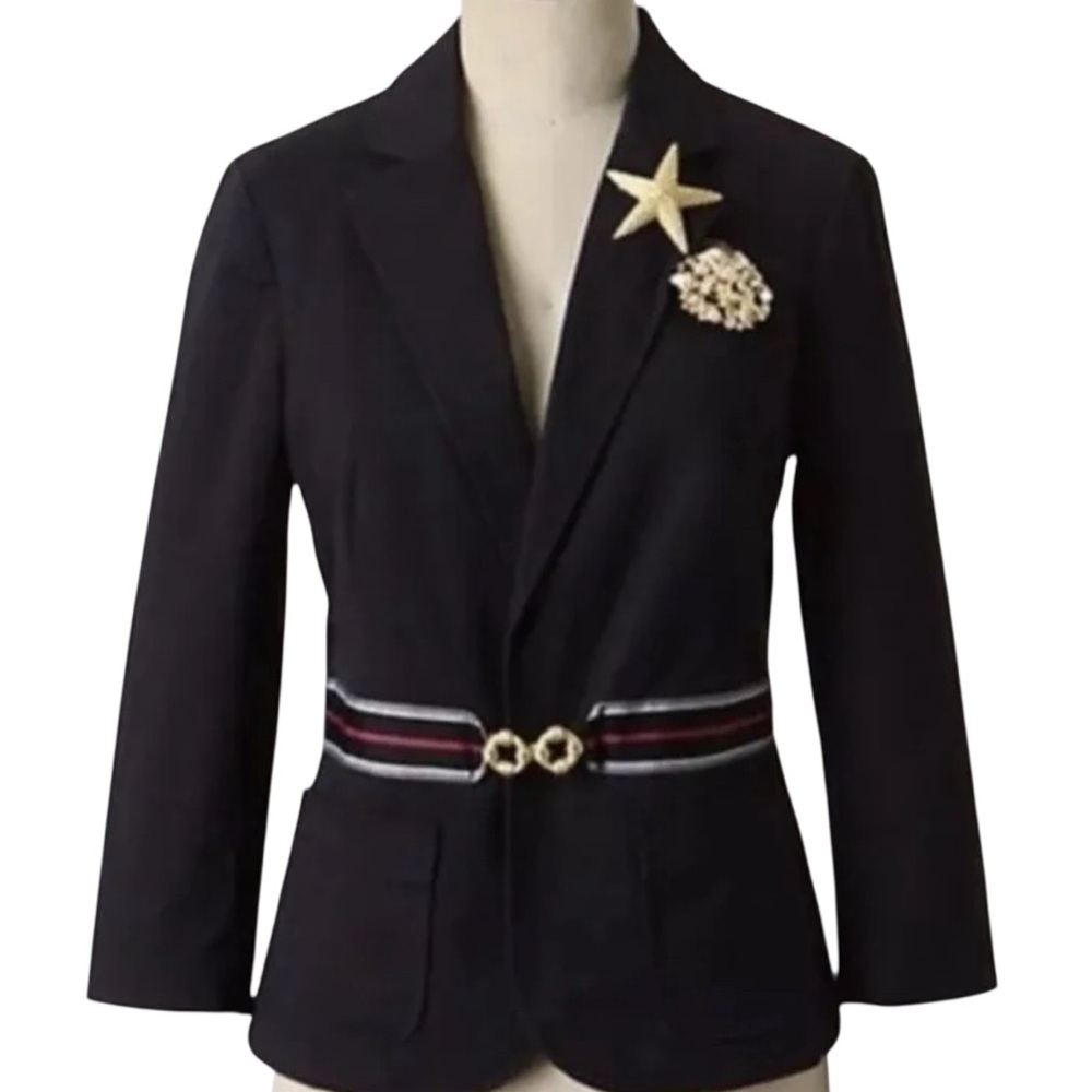 Anthropologie Elevenses First Mate Navy Military Nautical Style Blazer Jacket